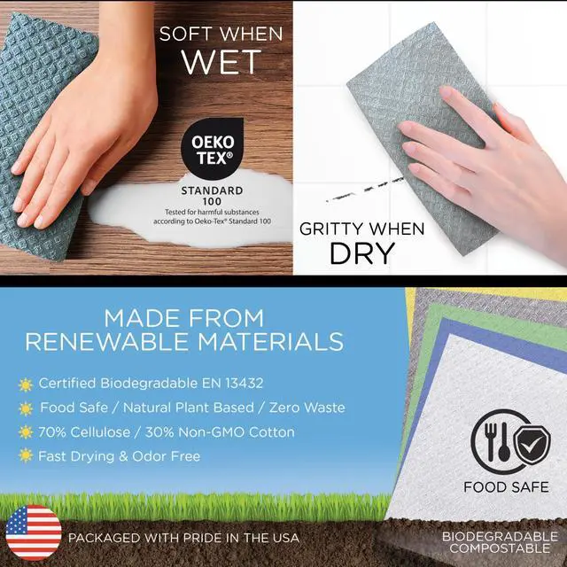 Alt view image 4 of 7 - Swedish Dishcloths for Kitchen XL, 12 Sheet Roll, Biodegradable & Compostable, Reusable Paper Towel Cleaning Cloths, 11" x 10", No Odor, Washing Dishes, Ultra Absorbent Cellulose Sponge Towel