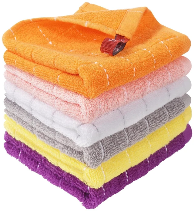 Main image of Wash Cloths 6 Pack 100% Cotton, Soft Absorbent Washcloths for Face & Body, Quick Dry Wash Cloths for Showering, Bathroom Towels, 6 Colors