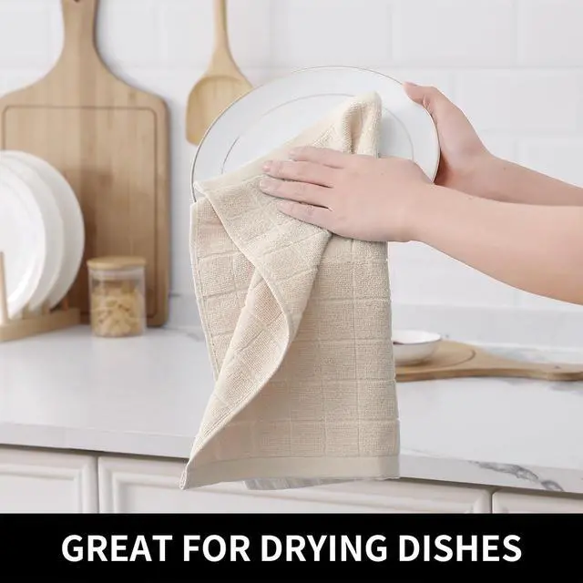 Alt view image 4 of 7 - 100% Cotton Terry Kitchen Dish Cloths, 4 Pack, Beige
