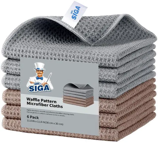 Main image of Waffle Weave Cleaning Cloths, Ultra Absorbent and Lint Free, 6 Pack