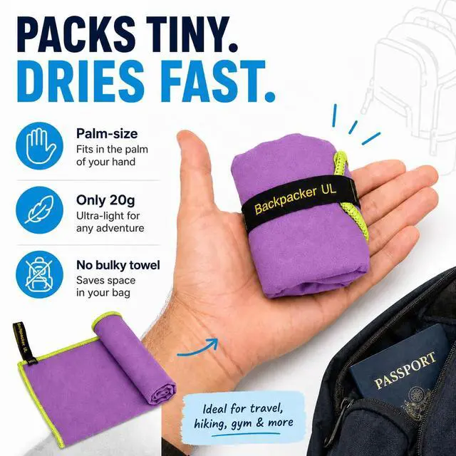 Alt view image 2 of 7 - Elite Trail Magic Backpacking Ultralight Quick Dry Microfiber Soft Fast Drying Hand and Face Towel Wash Cloth Camping Yoga Hiking Active Lifestyle Small