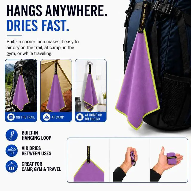 Alt view image 5 of 7 - Elite Trail Magic Backpacking Ultralight Quick Dry Microfiber Soft Fast Drying Hand and Face Towel Wash Cloth Camping Yoga Hiking Active Lifestyle Small