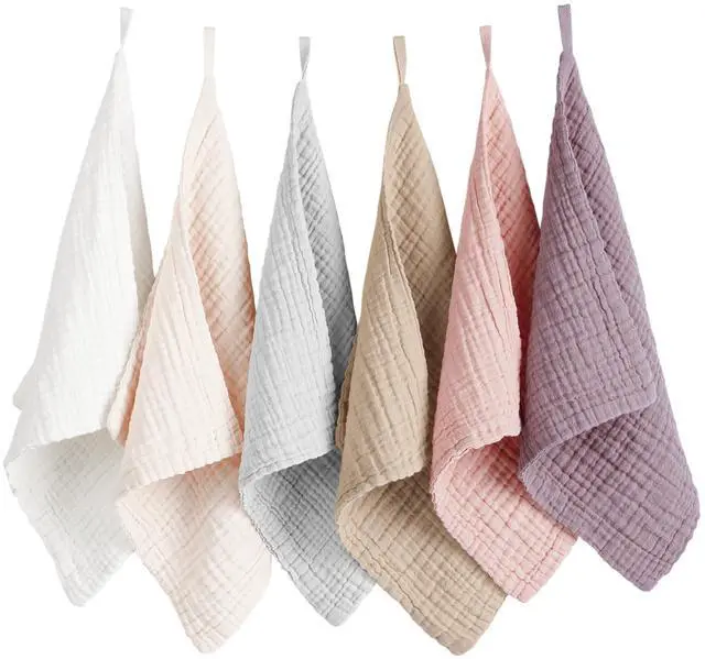 Main image of 6 Pack Muslin Baby Washcloths, 100% Cotton Wash Cloth Set