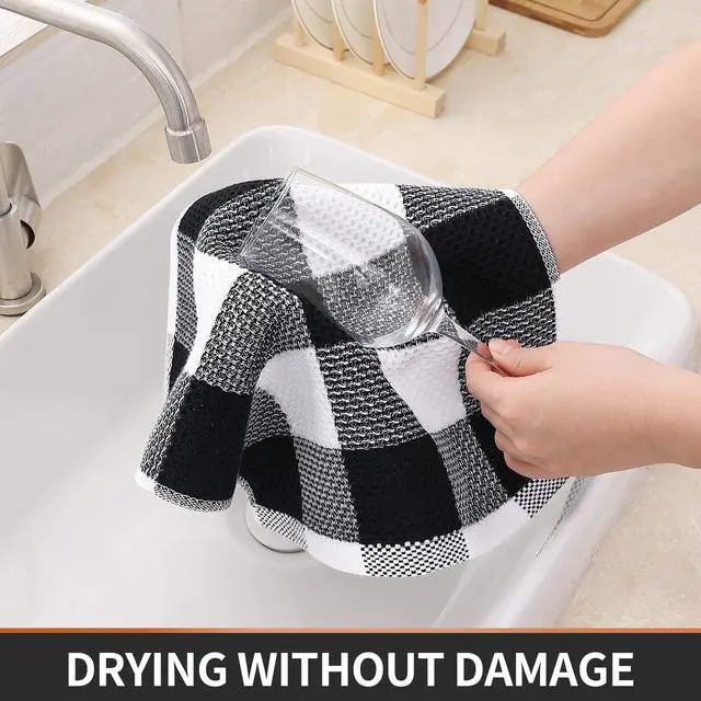 Alt view image 3 of 7 - 100% Cotton Check 6 Pack Dish Cloths, 12" x 12", White & Black
