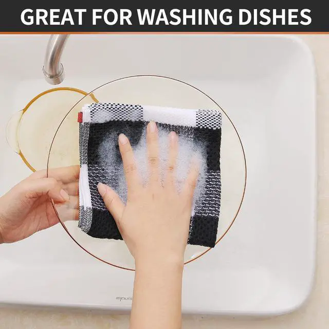 Alt view image 4 of 7 - 100% Cotton Check 6 Pack Dish Cloths, 12" x 12", White & Black