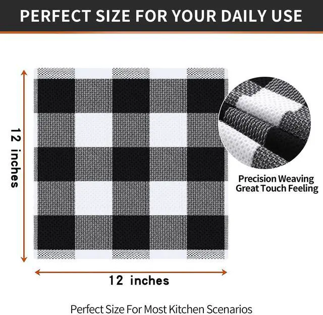 Alt view image 5 of 7 - 100% Cotton Check 6 Pack Dish Cloths, 12" x 12", White & Black