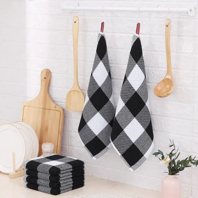 Alt view image 7 of 7 - 100% Cotton Check 6 Pack Dish Cloths, 12" x 12", White & Black