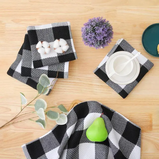 Alt view image 6 of 7 - 100% Cotton Check 6 Pack Dish Cloths, 12" x 12", White & Black