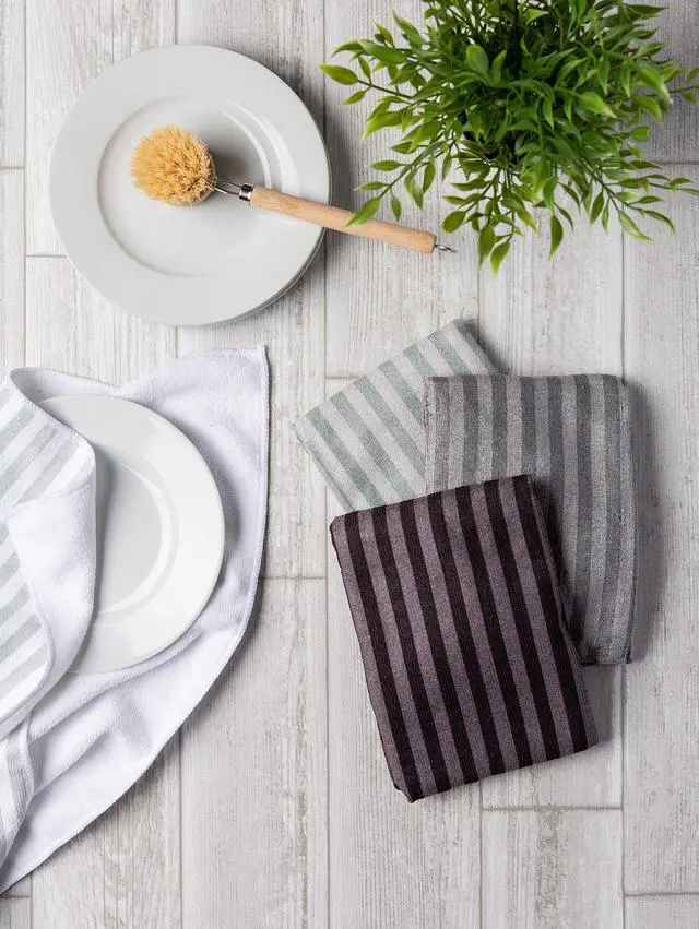 Alt view image 3 of 4 - Cleaning Collection Multi-Purpose Microfiber, Gray Stripes, Dishtowel Set