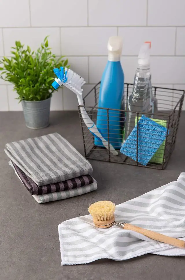Alt view image 4 of 4 - Cleaning Collection Multi-Purpose Microfiber, Gray Stripes, Dishtowel Set