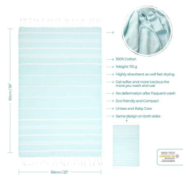 Alt view image 3 of 7 - 100% Turkish Cotton Kitchen Tea Towels, Highly Absorbent Luxury Soft Quick Drying Dish Towel with Hanging Loop for Gym, Yoga, Bath, Sports, Cleaning and Kitchen (23 x 36), Aquamarine