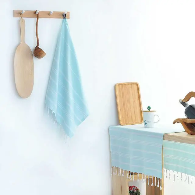 Alt view image 5 of 7 - 100% Turkish Cotton Kitchen Tea Towels, Highly Absorbent Luxury Soft Quick Drying Dish Towel with Hanging Loop for Gym, Yoga, Bath, Sports, Cleaning and Kitchen (23 x 36), Aquamarine
