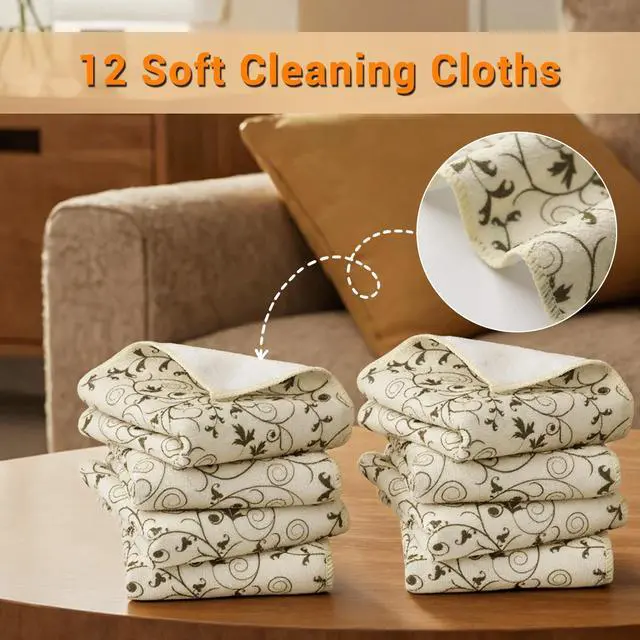 Alt view image 3 of 7 - Microfiber Cleaning Cloth 12 Pack,Microfiber Towels Cleaning,Microfiber Towels for Cars,Absorbent Dish Washing Cloth,Reusable Cleaning Cloths Lint Free (Green Vine)