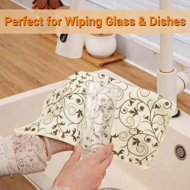 Alt view image 4 of 7 - Microfiber Cleaning Cloth 12 Pack,Microfiber Towels Cleaning,Microfiber Towels for Cars,Absorbent Dish Washing Cloth,Reusable Cleaning Cloths Lint Free (Green Vine)