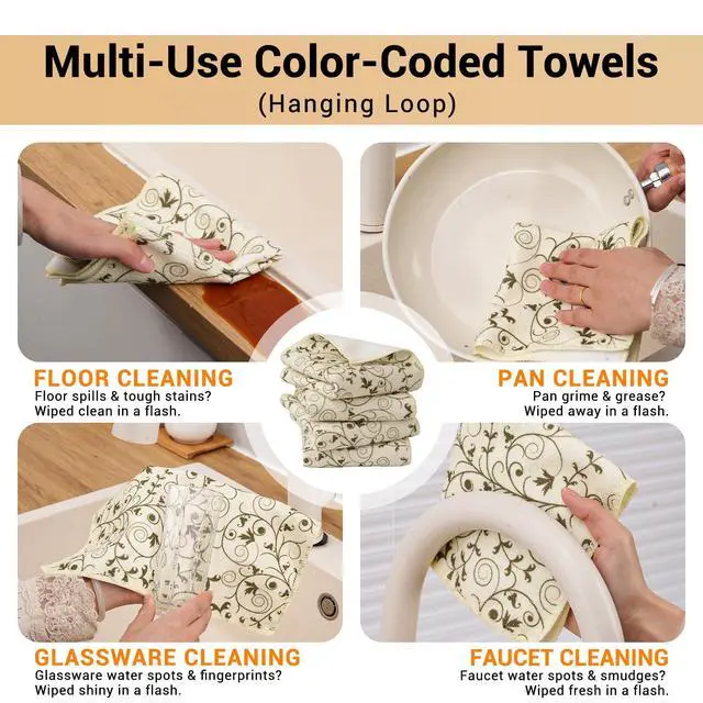 Alt view image 7 of 7 - Microfiber Cleaning Cloth 12 Pack,Microfiber Towels Cleaning,Microfiber Towels for Cars,Absorbent Dish Washing Cloth,Reusable Cleaning Cloths Lint Free (Green Vine)