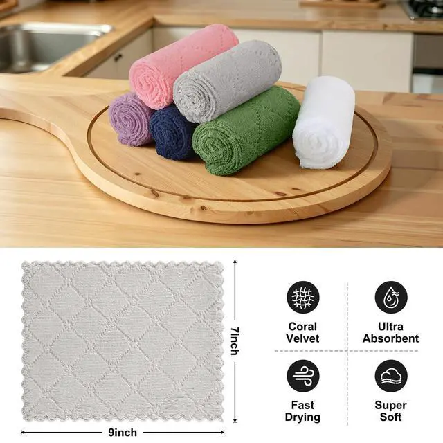 Alt view image 2 of 7 - Super Soft 12 Pack Coral Velvet Microfiber Dish Cloths, 7" x 9"