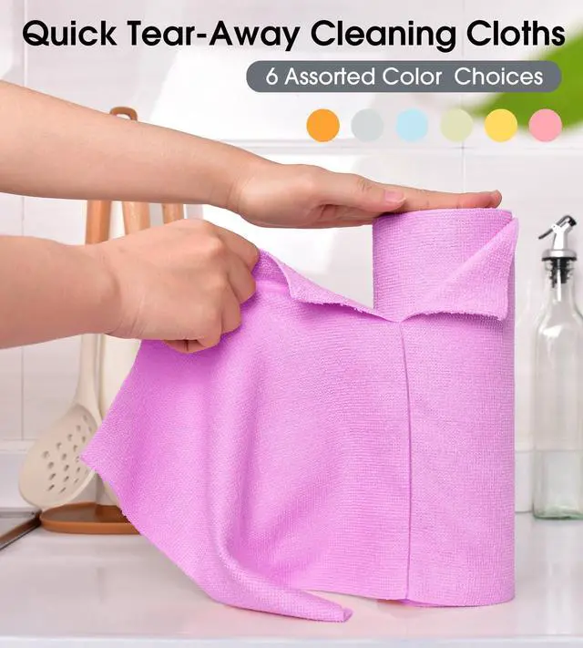 Alt view image 5 of 7 - Microfiber Cleaning Cloth Roll - Tear-Away Reusable Microfiber Paper Towels, Lint-Free, Washable, 20 Sheets for Kitchen, Car, Dishes, and Sensitive Surfaces (Light Purple)