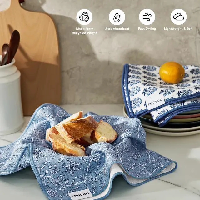 Alt view image 2 of 7 - Waffle Kitchen Towel Set of 2 - Quick Dry Microfiber Sustainable Dish Towels - Ultra Absorbent Reusable Cleaning Tea Towels - Lightweight Hand Towels,16x 28, Porcelain Blue