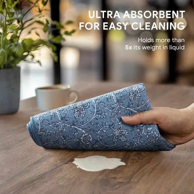 Alt view image 3 of 7 - Waffle Kitchen Towel Set of 2 - Quick Dry Microfiber Sustainable Dish Towels - Ultra Absorbent Reusable Cleaning Tea Towels - Lightweight Hand Towels,16x 28, Porcelain Blue