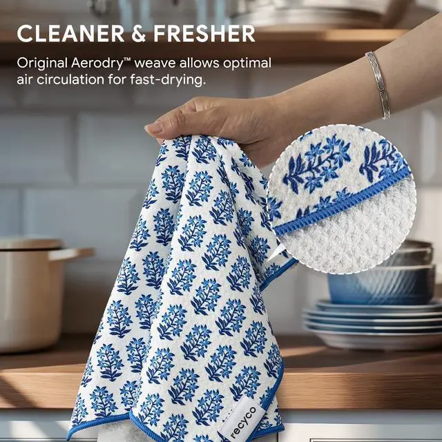 Alt view image 4 of 7 - Waffle Kitchen Towel Set of 2 - Quick Dry Microfiber Sustainable Dish Towels - Ultra Absorbent Reusable Cleaning Tea Towels - Lightweight Hand Towels,16x 28, Porcelain Blue