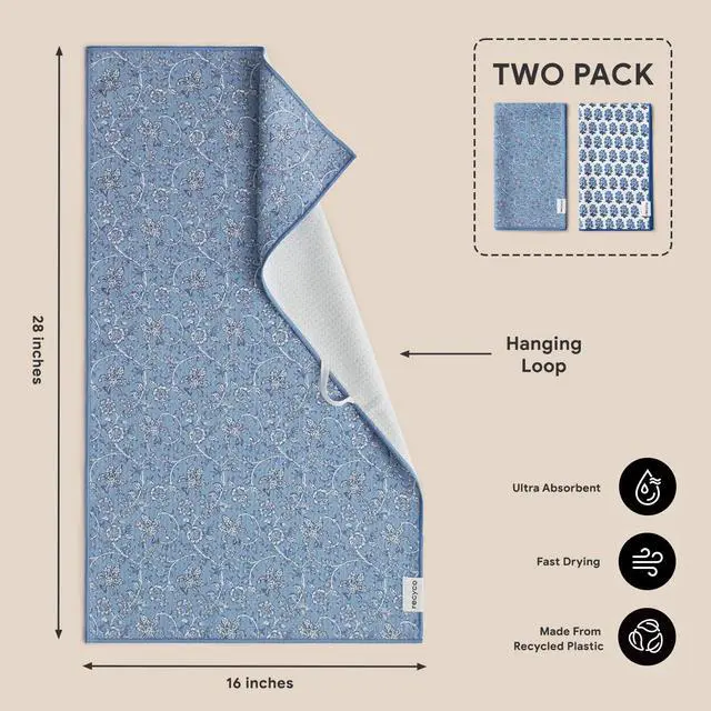 Alt view image 6 of 7 - Waffle Kitchen Towel Set of 2 - Quick Dry Microfiber Sustainable Dish Towels - Ultra Absorbent Reusable Cleaning Tea Towels - Lightweight Hand Towels,16x 28, Porcelain Blue