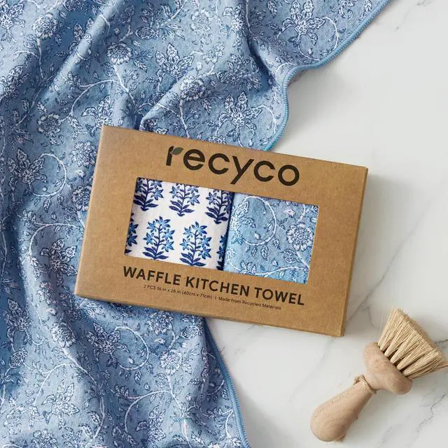 Alt view image 7 of 7 - Waffle Kitchen Towel Set of 2 - Quick Dry Microfiber Sustainable Dish Towels - Ultra Absorbent Reusable Cleaning Tea Towels - Lightweight Hand Towels,16x 28, Porcelain Blue