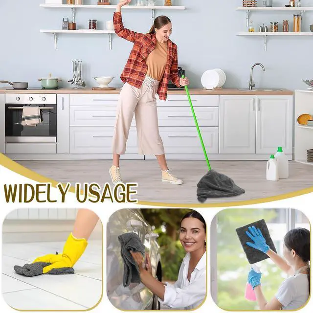 Alt view image 7 of 7 - 4 Pcs Extra Large Microfiber Cleaning Cloth, 30"x20" Washable Reusable Floor Cloth for Squeegee Mop House Floor Kitchen Car Window Highly Absorbent, Lint and Streak Free (Grey)