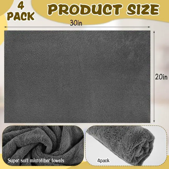 Alt view image 2 of 7 - 4 Pcs Extra Large Microfiber Cleaning Cloth, 30"x20" Washable Reusable Floor Cloth for Squeegee Mop House Floor Kitchen Car Window Highly Absorbent, Lint and Streak Free (Grey)