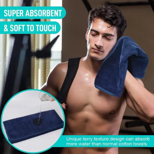Alt view image 5 of 7 - Microfiber Gym Towels, Workout Sweat Towel 16x32, 3 Pack NavyBlue