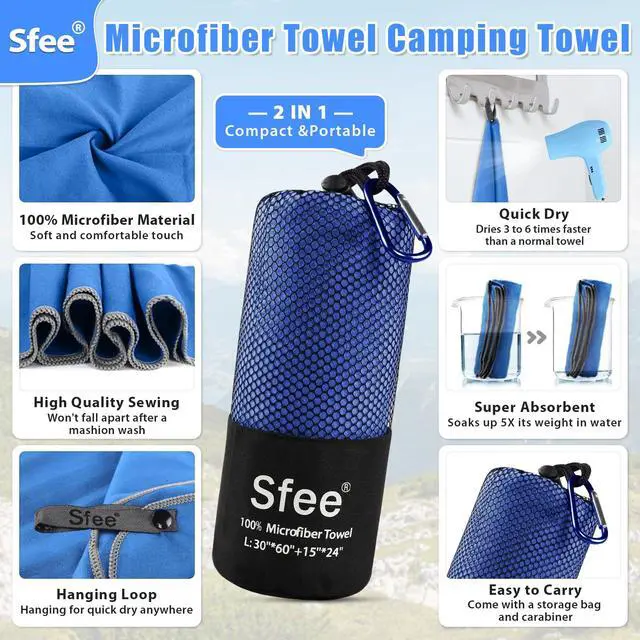 Alt view image 2 of 6 - 2 Pack Microfiber Travel Towel, Quick Dry Towel Camping Towel Super Absorbent Compact Lightweight Sports Swim Gym Towels Set for Gym, Hiking, Pool, Backpacking, Bath, Yoga (M :48"x21"+24"x15")