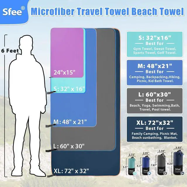 Alt view image 3 of 6 - 2 Pack Microfiber Travel Towel, Quick Dry Towel Camping Towel Super Absorbent Compact Lightweight Sports Swim Gym Towels Set for Gym, Hiking, Pool, Backpacking, Bath, Yoga (M :48"x21"+24"x15")