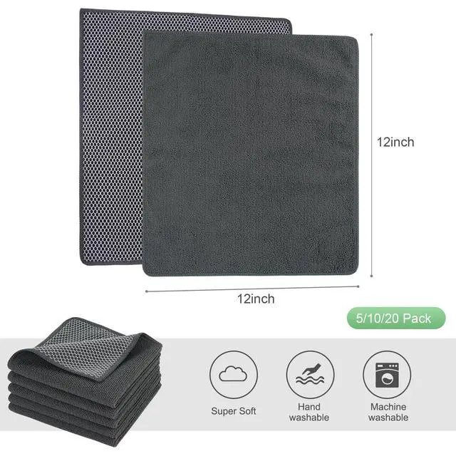 Alt view image 2 of 7 - Microfiber Dish Cloth for Washing Dishes 12x12In 5 Pack Dark Grey