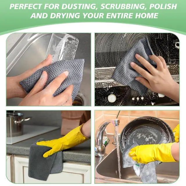Alt view image 7 of 7 - Microfiber Dish Cloth for Washing Dishes 12x12In 5 Pack Dark Grey