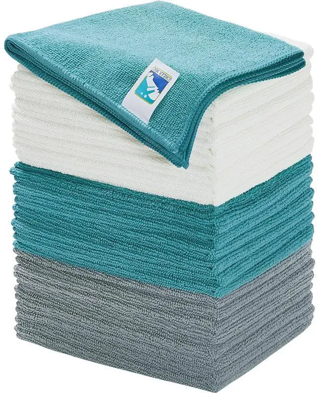 Main image of Microfiber Cleaning Cloths for Kitchen and Cars,Reusable and Washable,Pack of 24,Blue/White/Grey, 16" L x 12" W (24)