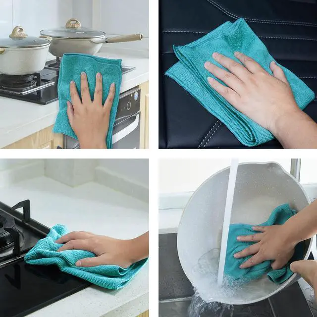 Alt view image 4 of 5 - Microfiber Cleaning Cloths for Kitchen and Cars,Reusable and Washable,Pack of 24,Blue/White/Grey, 16" L x 12" W (24)