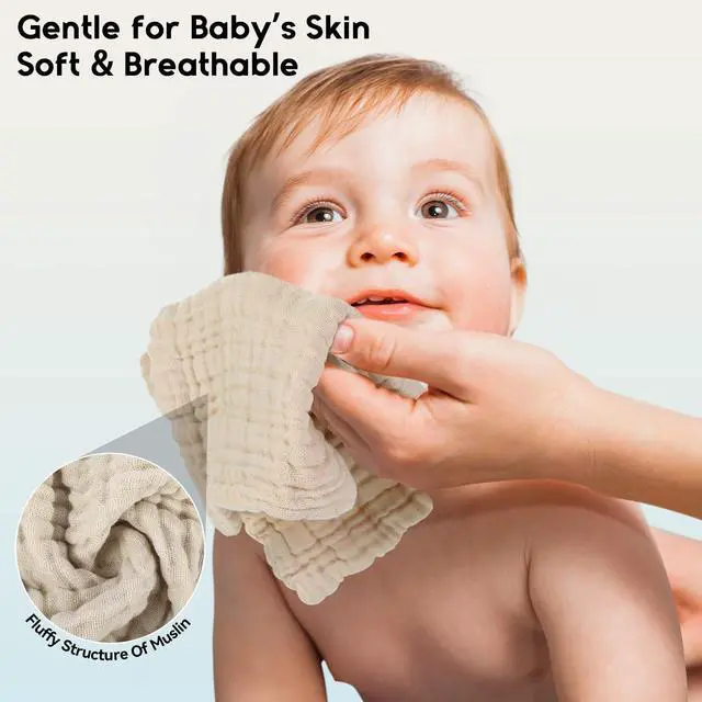 Alt view image 4 of 7 - Muslin Burp Cloths Baby 12''X12'', Baby Washcloths 6 Pack, 100% Cotton Baby Wash Cloths Absorbent and Soft for Newborn Infants Kids Boys Girls - Multicolor