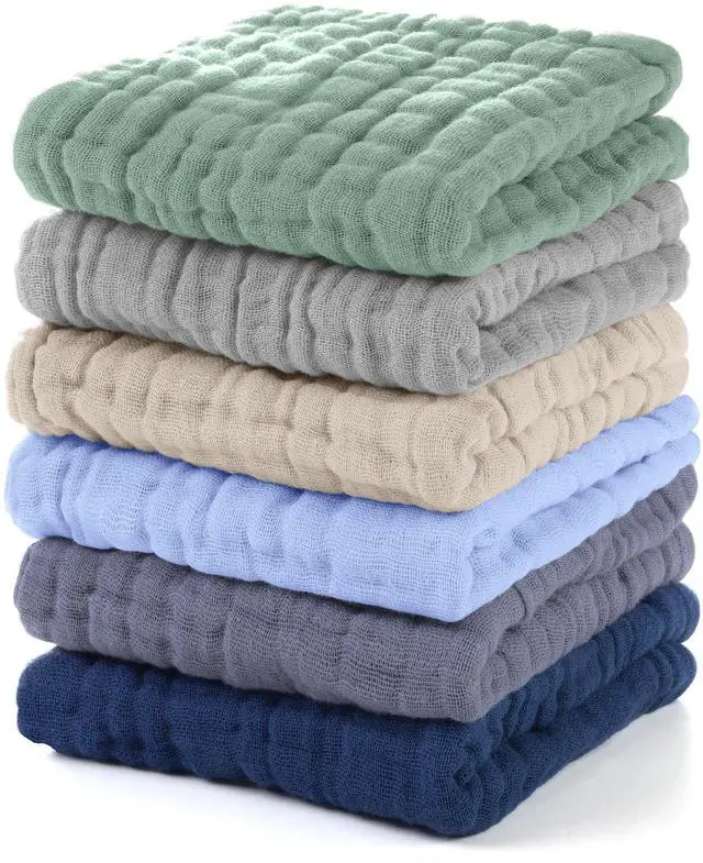 Main image of Muslin Burp Cloths Baby 12''X12'', Baby Washcloths 6 Pack, 100% Cotton Baby Wash Cloths Absorbent and Soft for Newborn Infants Kids Boys Girls - Multicolor