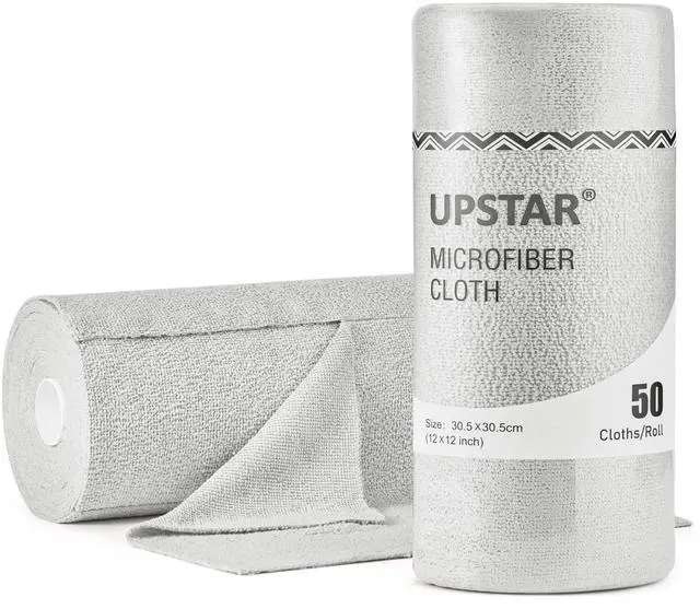 Main image of Microfiber Cleaning Cloth, Reusable Paper Towels Rolls, 50 Packs 12x12 inch Cleaning Rags for Washing Dishes, Kitchen, Bathroom, Car, Grey