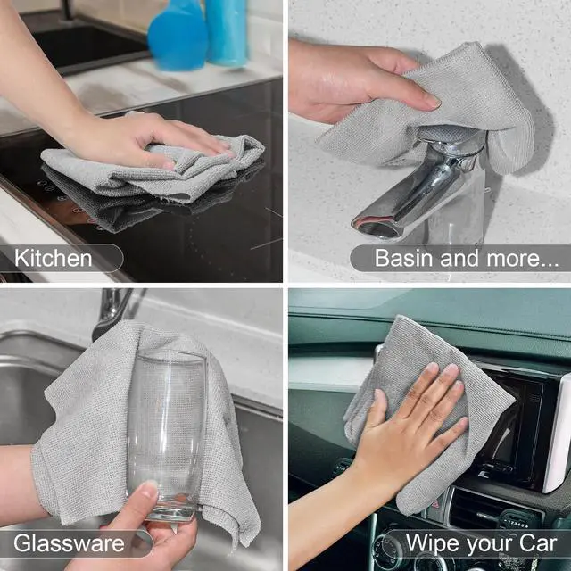Alt view image 5 of 6 - Microfiber Cleaning Cloth, Reusable Paper Towels Rolls, 50 Packs 12x12 inch Cleaning Rags for Washing Dishes, Kitchen, Bathroom, Car, Grey