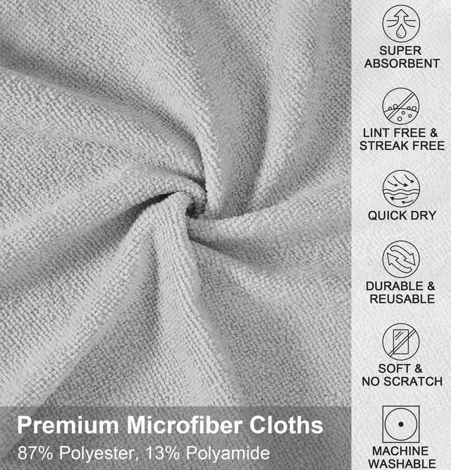 Alt view image 2 of 6 - Microfiber Cleaning Cloth, Reusable Paper Towels Rolls, 50 Packs 12x12 inch Cleaning Rags for Washing Dishes, Kitchen, Bathroom, Car, Grey