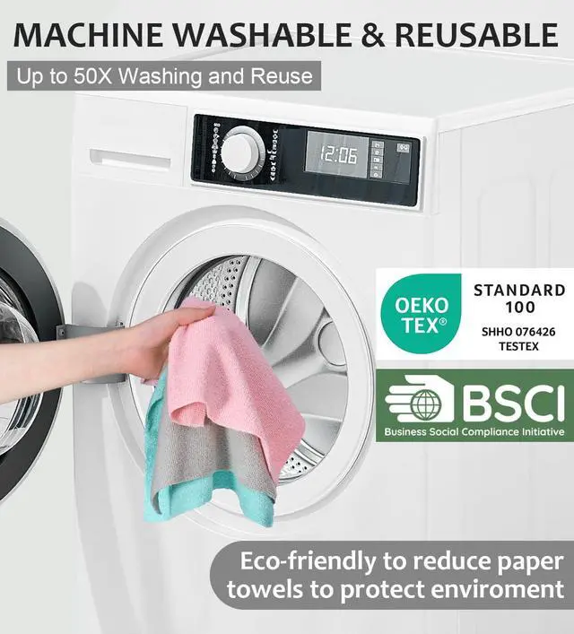 Alt view image 6 of 6 - Microfiber Cleaning Cloth, Reusable Paper Towels Rolls, 50 Packs 12x12 inch Cleaning Rags for Washing Dishes, Kitchen, Bathroom, Car, Grey