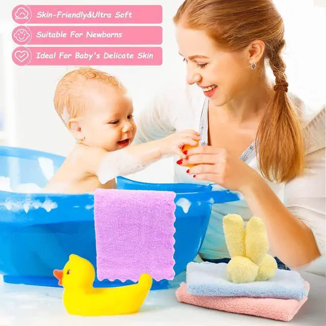 Alt view image 7 of 7 - Baby Washcloths 24-Pack (7''x9''), Microfiber Coral Fleece Baby Towels, Super Soft and Absorbent Wash Cloths for Newborns, Infants and Toddlers, Gentle on Delicate Skin for Face Hands and Body