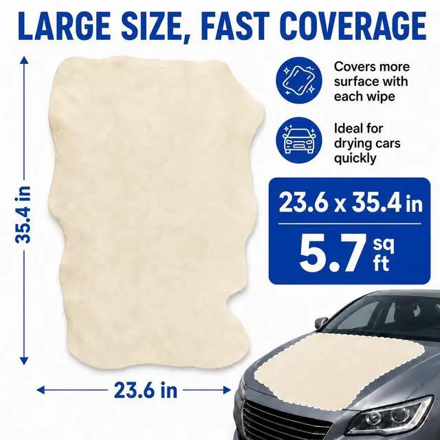Alt view image 4 of 7 - Chamois Cloth for Car Drying Towel - 23.6"x35.4" Sheepskin Leather