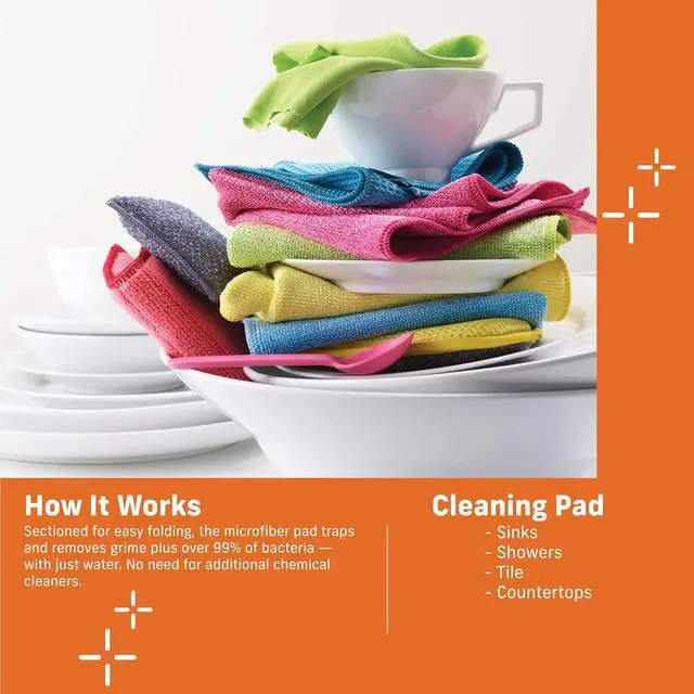 Alt view image 4 of 7 - Cleaning Pad, Premium Microfiber Cleaning Cloth, Perfect Dish, Bathtub, Shower, and Barthroom Scrubber, Washable and Reusable, 100 Wash Guarantee, 2 Pack