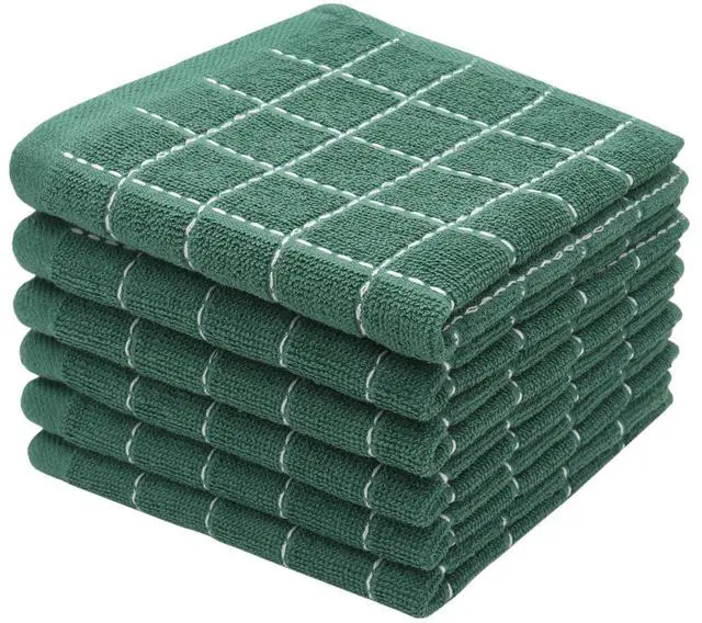 Main image of Terry Dish Rags Cloths, Green Kitchen Dish Towels,12x 12,6 Pack