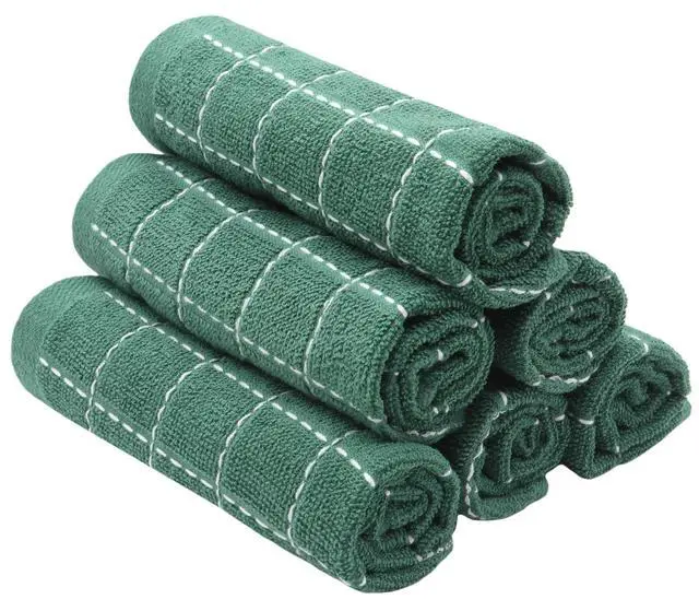Alt view image 2 of 6 - Terry Dish Rags Cloths, Green Kitchen Dish Towels,12x 12,6 Pack