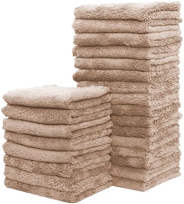 Main image of 24 Pack Kitchen Dishcloths - Does Not Shed Fluff - Reusable Dish Towels, Dish Cloths, Super Absorbent Coral Fleece Cleaning Cloths, Nonstick Oil Washable Fast Drying, 7 x 9 Inch (Brown)