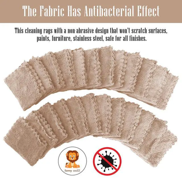 Alt view image 3 of 7 - 24 Pack Kitchen Dishcloths - Does Not Shed Fluff - Reusable Dish Towels, Dish Cloths, Super Absorbent Coral Fleece Cleaning Cloths, Nonstick Oil Washable Fast Drying, 7 x 9 Inch (Brown)