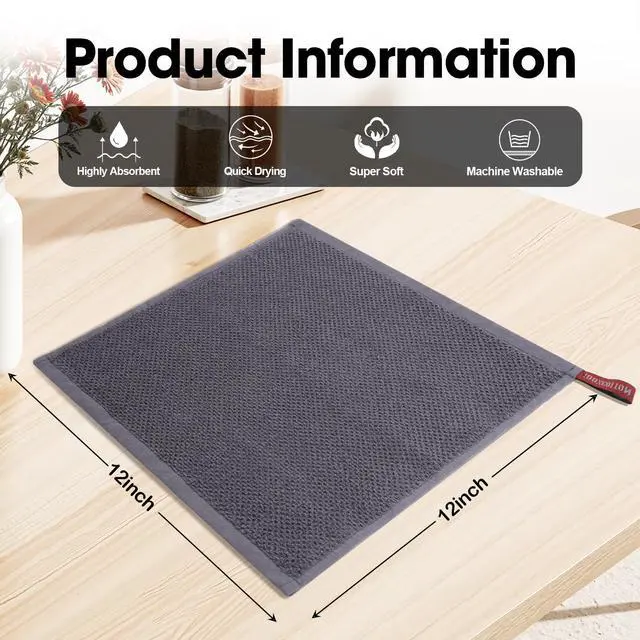 Alt view image 3 of 7 - 100% Cotton Wash Cloth, 12x12 Inch, 6 Pack, 6 Colors