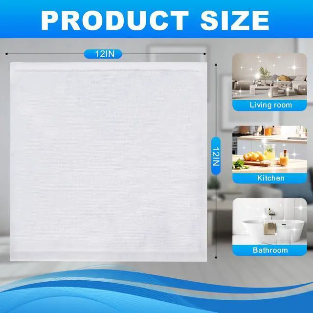 Alt view image 3 of 7 - 100% Cotton Wash Cloth, 12x12 Inch, 6 Pack, White